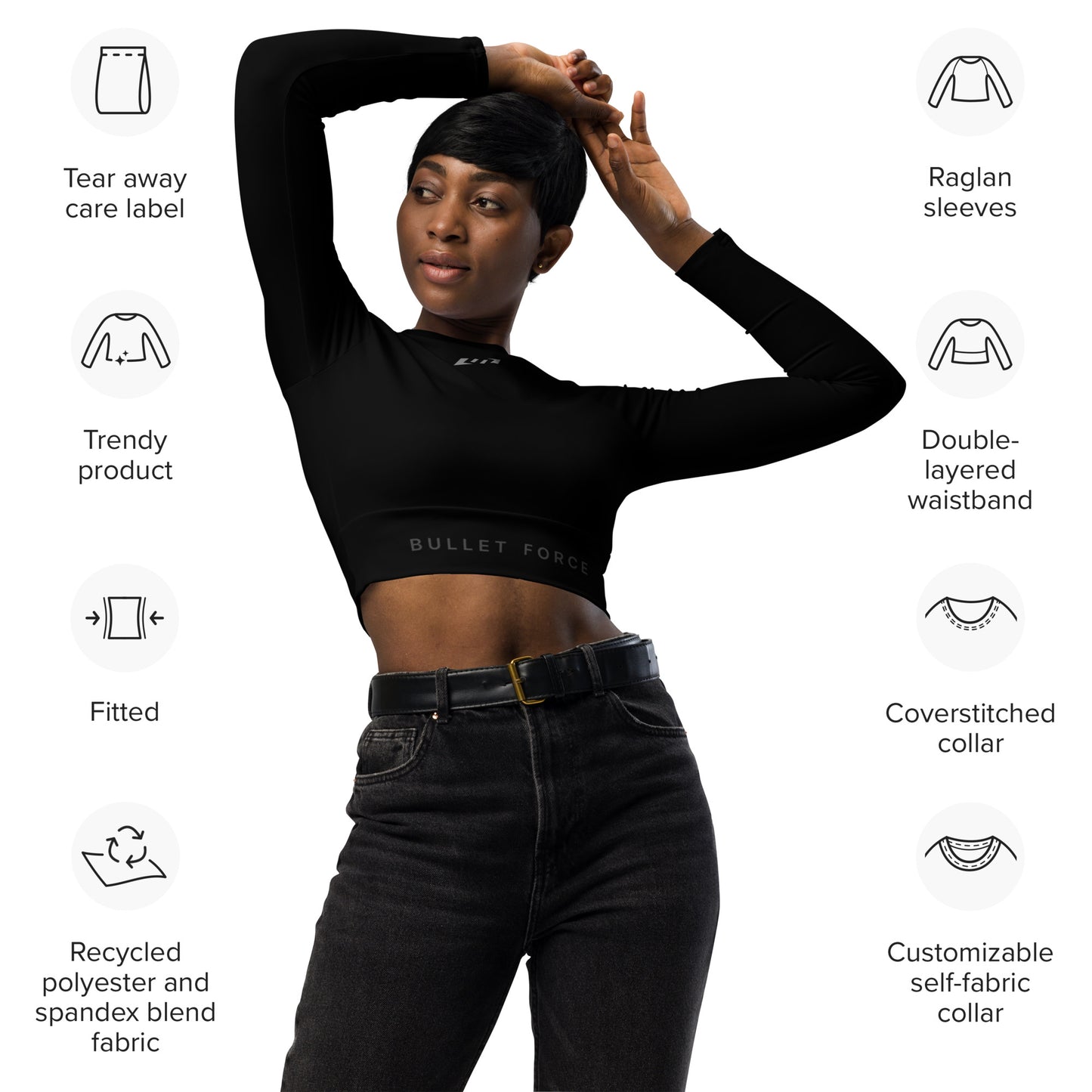 BF - WOMEN LONG SLEEVE CROP TOP BLACK