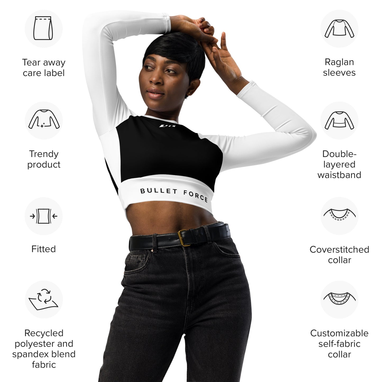 BF - WOMEN LONG SLEEVE CROP TOP PANDA